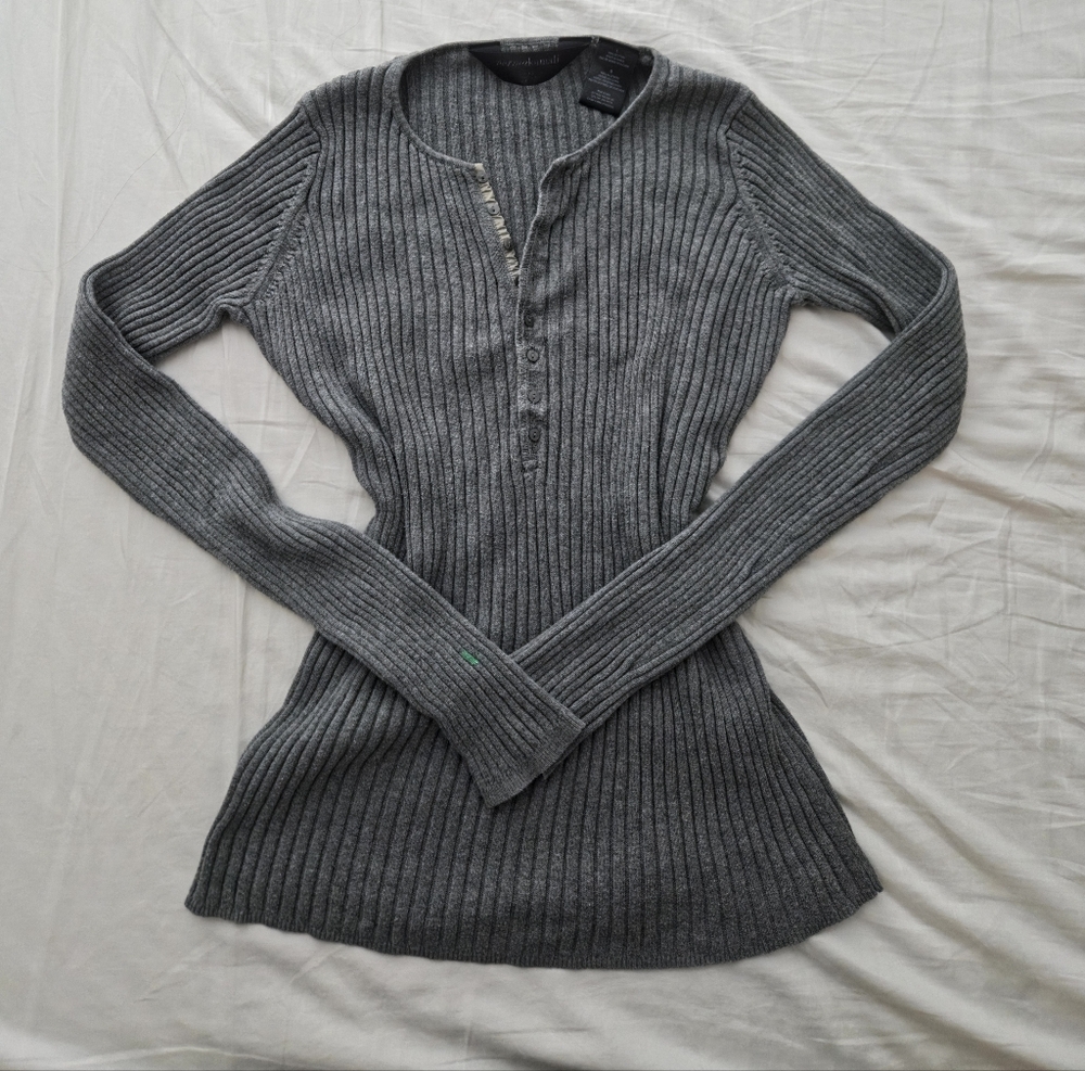 Norma Kamali Charcoal Ribbed Long Sleeve Top